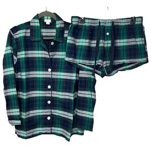 J. Crew‎ Green Plaid Flannel Pajama Set | sz SM
